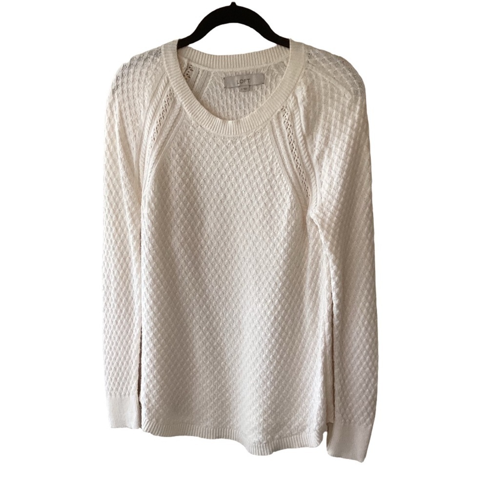 LOFT Cream Textured Knit Sweater S Cotton Blend